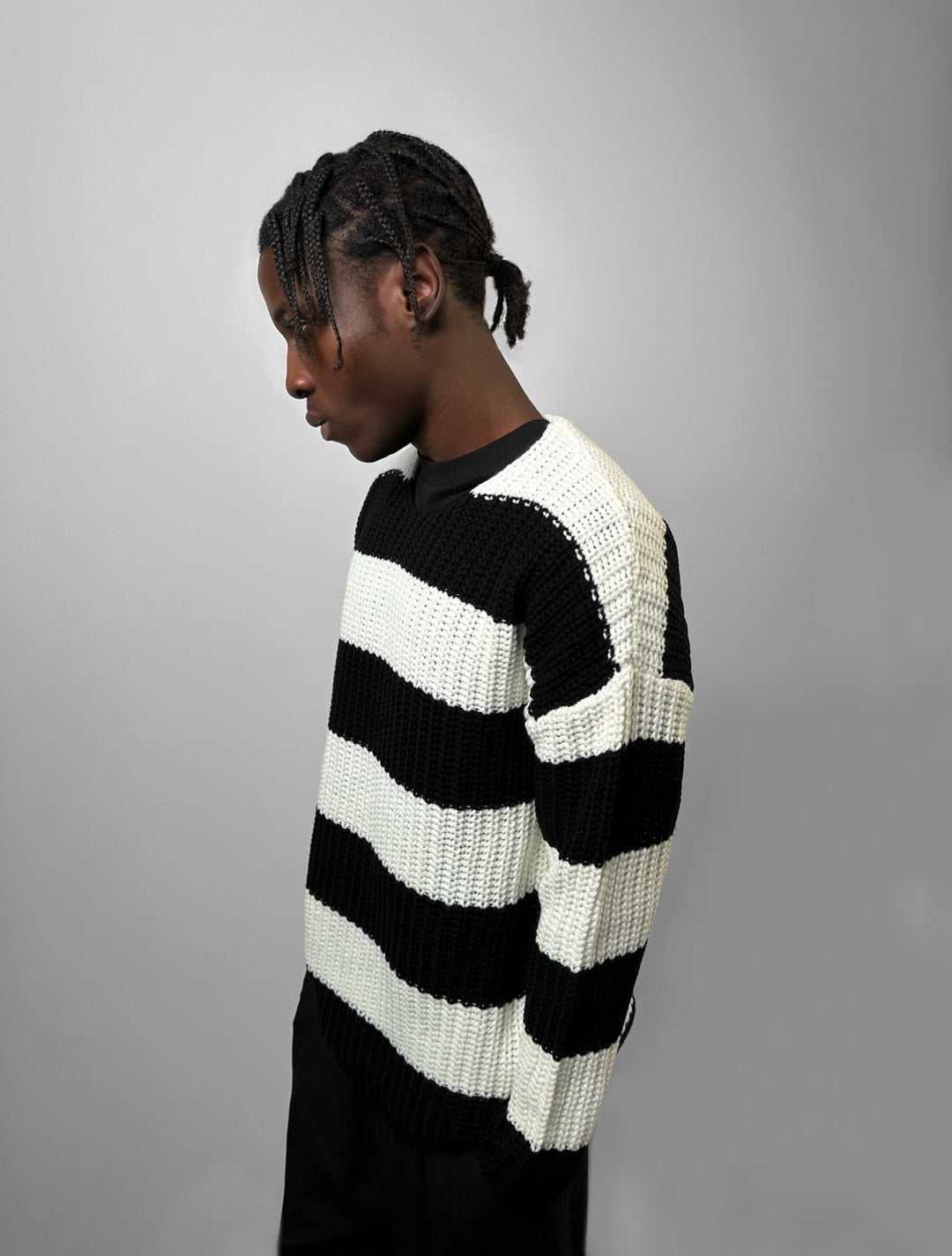 Regular Fit Wide Stripe Sweater - Black