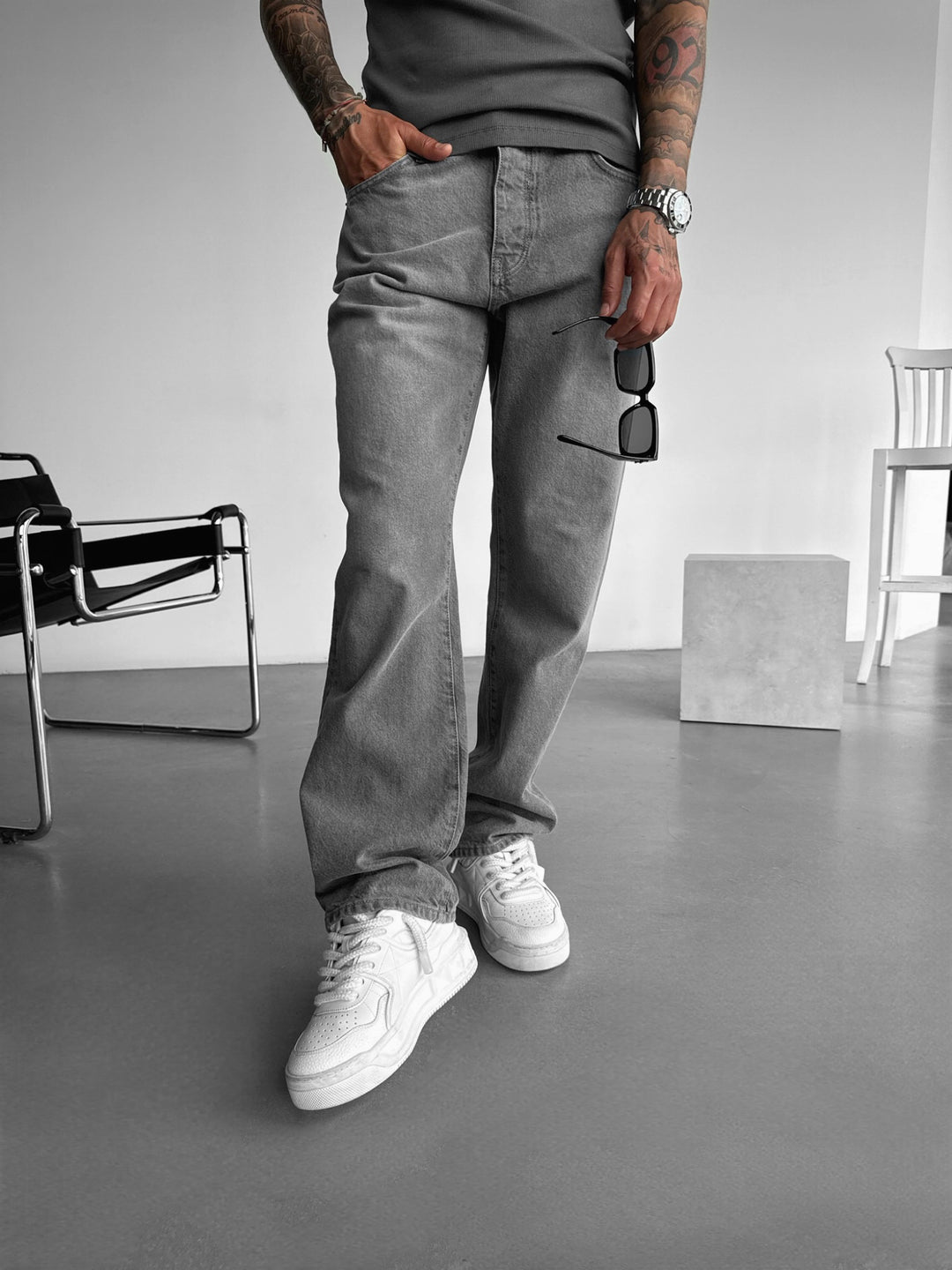 Baggy Washed Jeans - Dark Grey