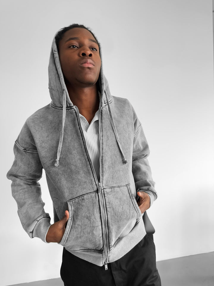 Oversize Washed Zipper Hoodie - Anthracite