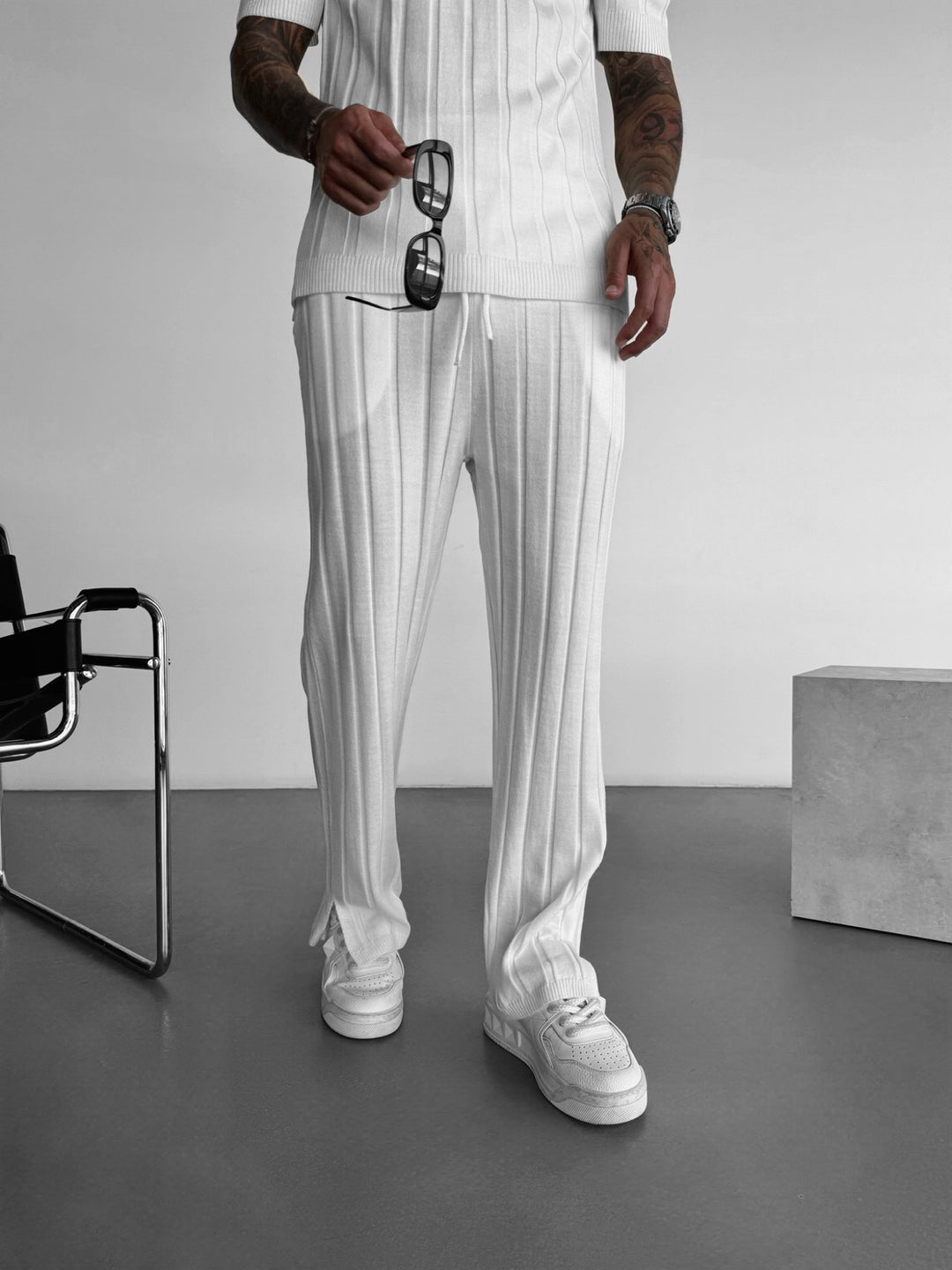 Loose Fit Wide Ribbed Pant - Bone