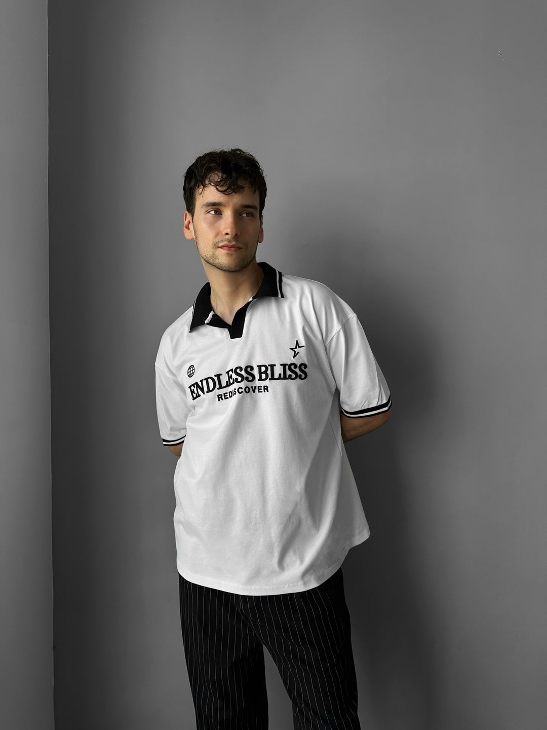 Loose Fit 'Endless Bliss' Polo T-Shirt - White
