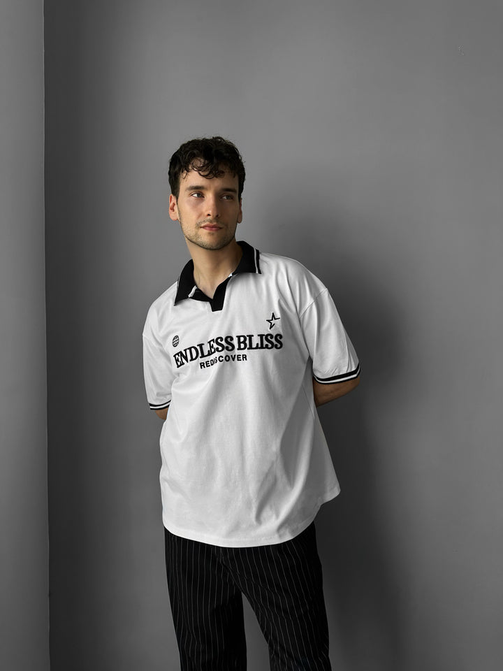 Loose Fit 'Endless Bliss' Polo T-Shirt - White