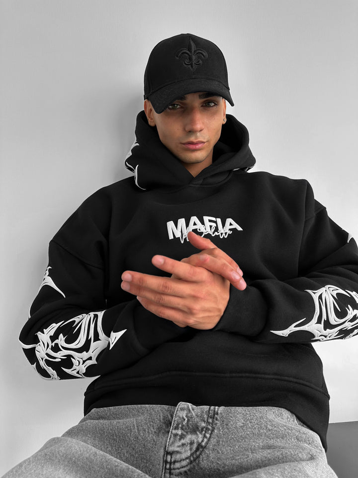 Oversize Mafia Tribal Hoodie - Black