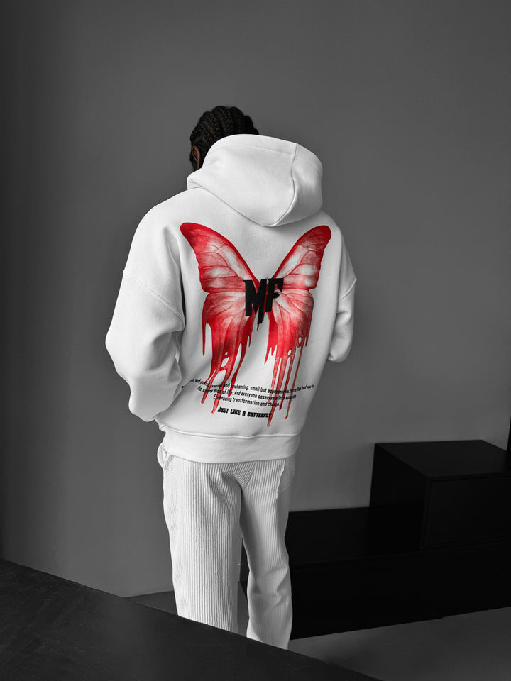 Oversize 'Like a Butterfly' Hoodie - White