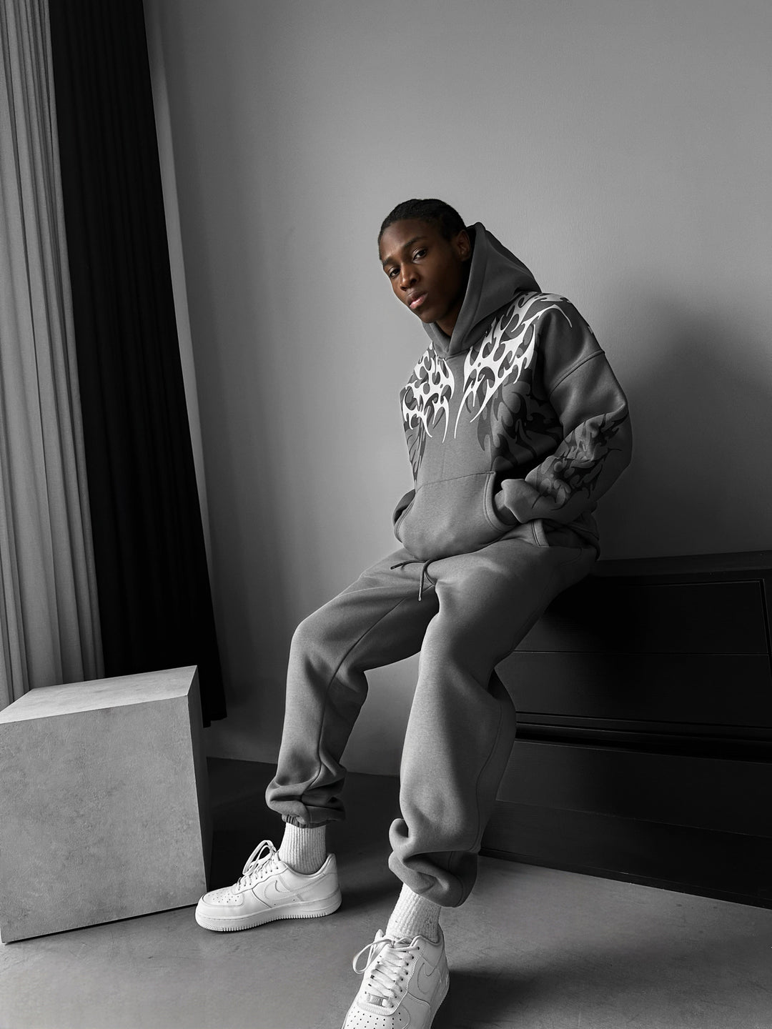 Oversize Tribal Hoodie - Anthracite