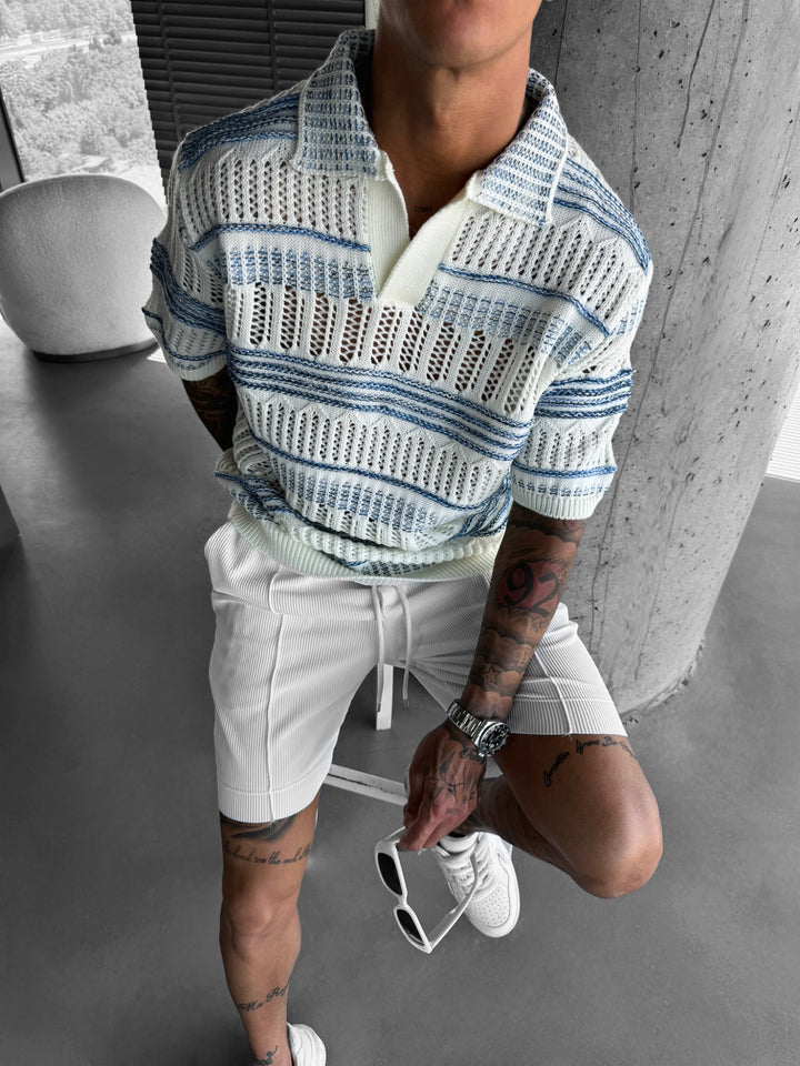 Oversize Knit Polo T-Shirt - Baby Blue