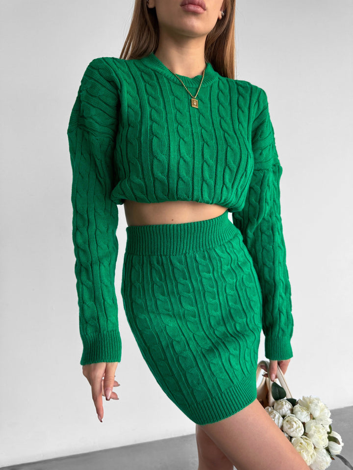 Braid Knit Pullover - Green