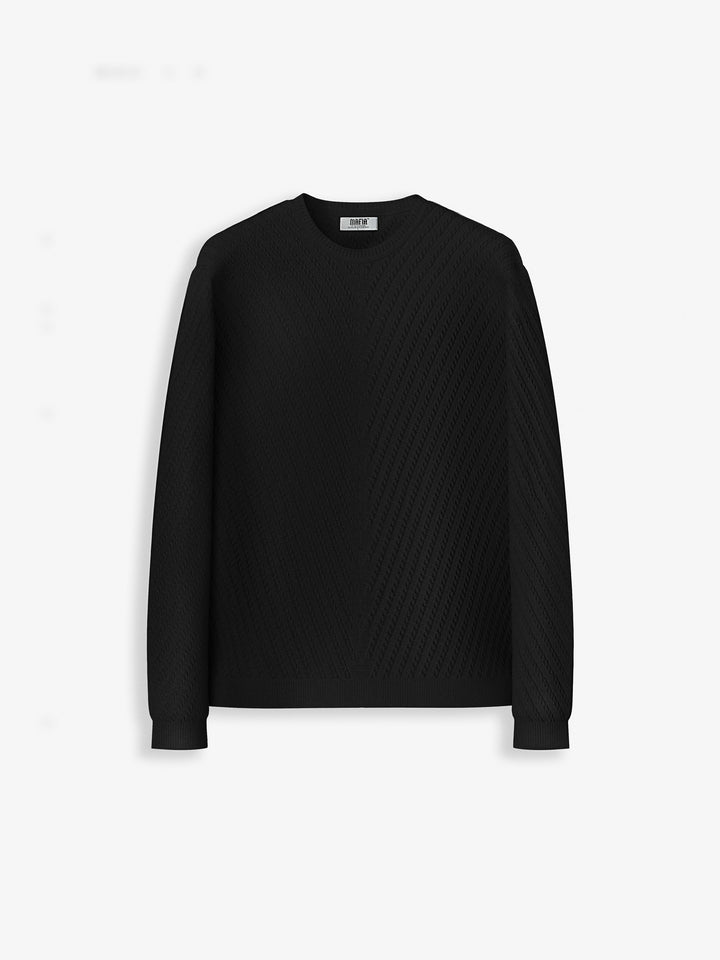 Regular Fit Knit Pattern Sweater - Black