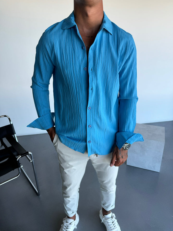 Regular Fit Pleated Shirt - Blue