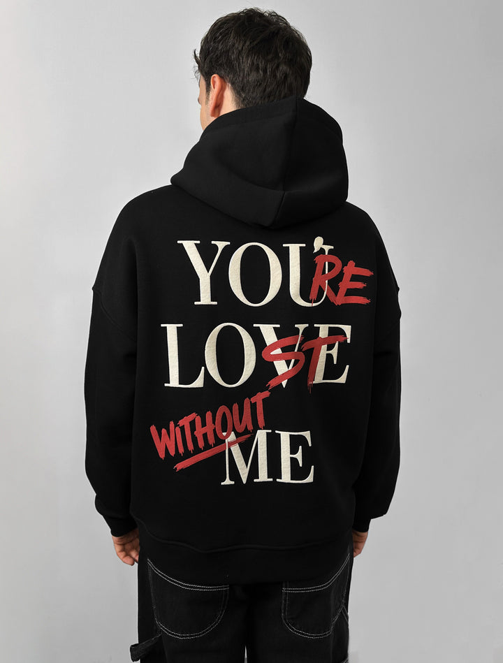 Oversize Motto Hoodie - Black