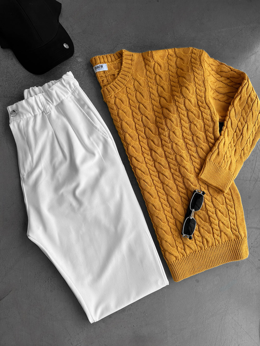 Oversize Knit Braid Sweater - Saffron