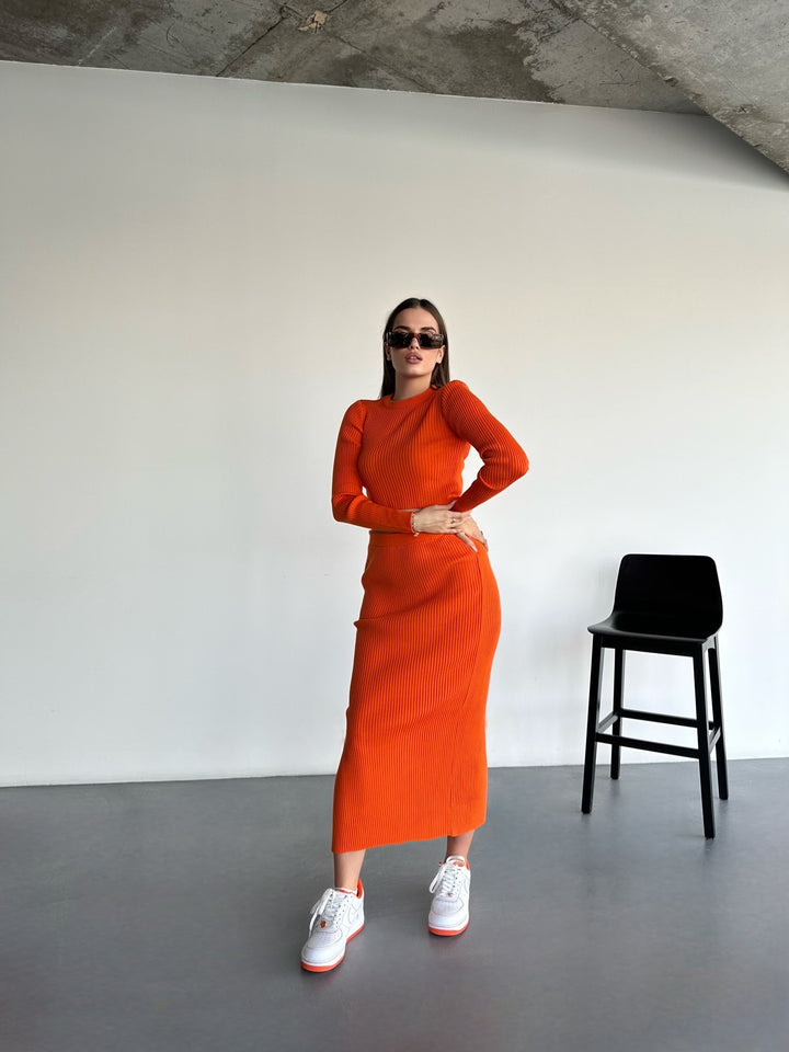 Long Knit Skirt - Orange