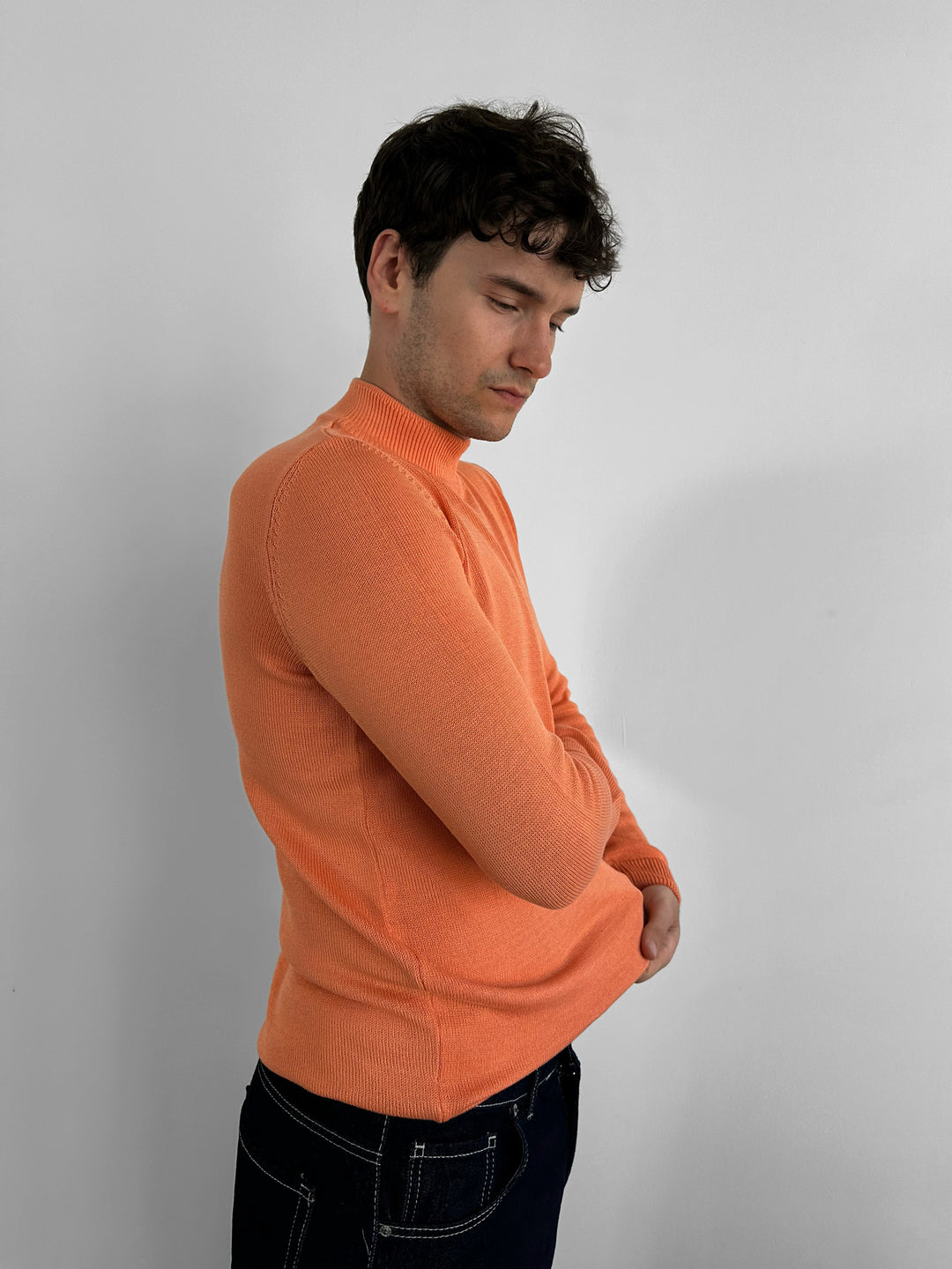 Loose Fit Half Neck Pullover - Orange