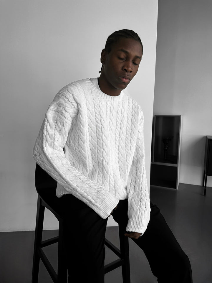 Oversize Knit Braid Sweater - White