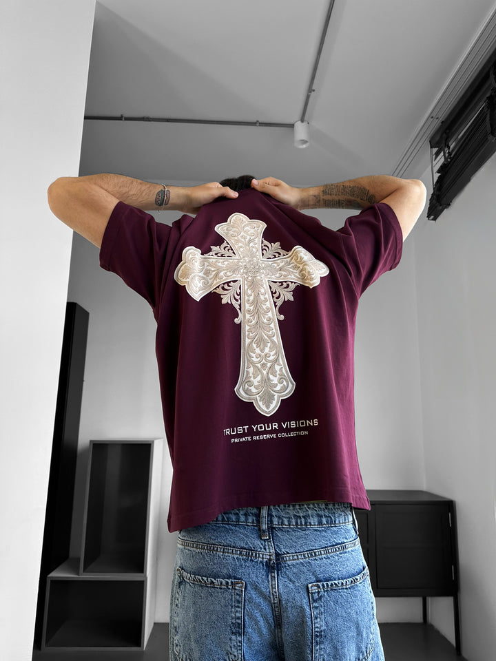 Oversize Cross T-shirt - Bordeaux