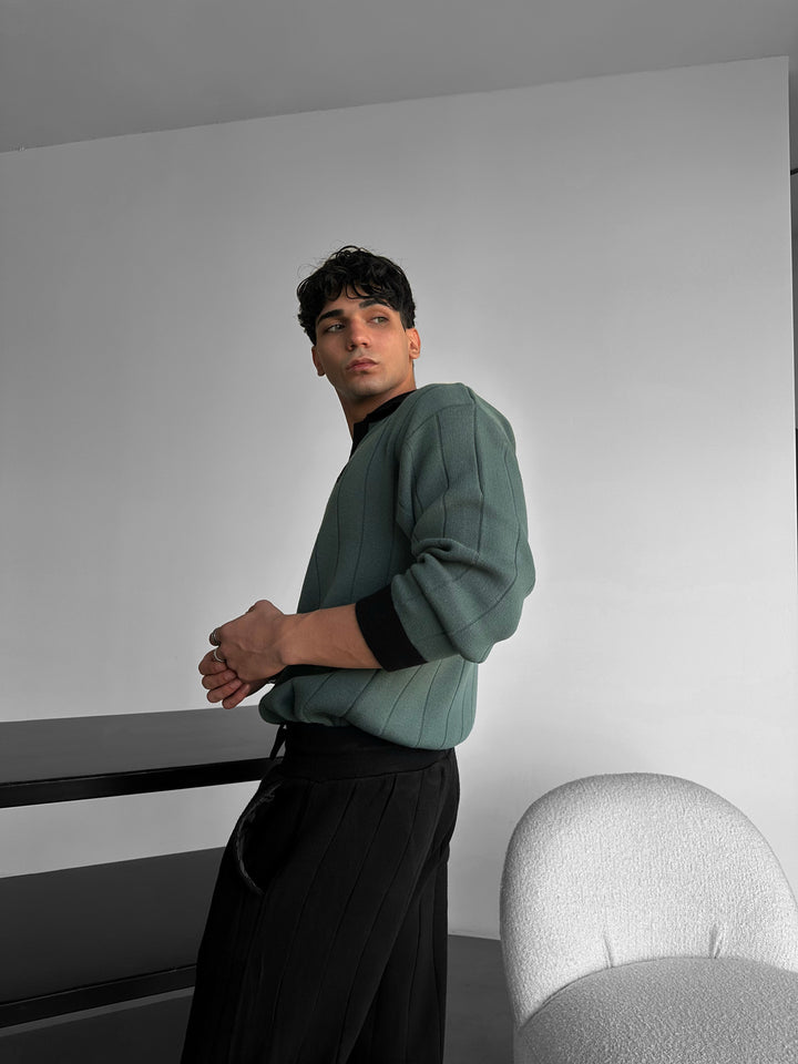 Oversized Embroidered Polo Sweater - Petrol