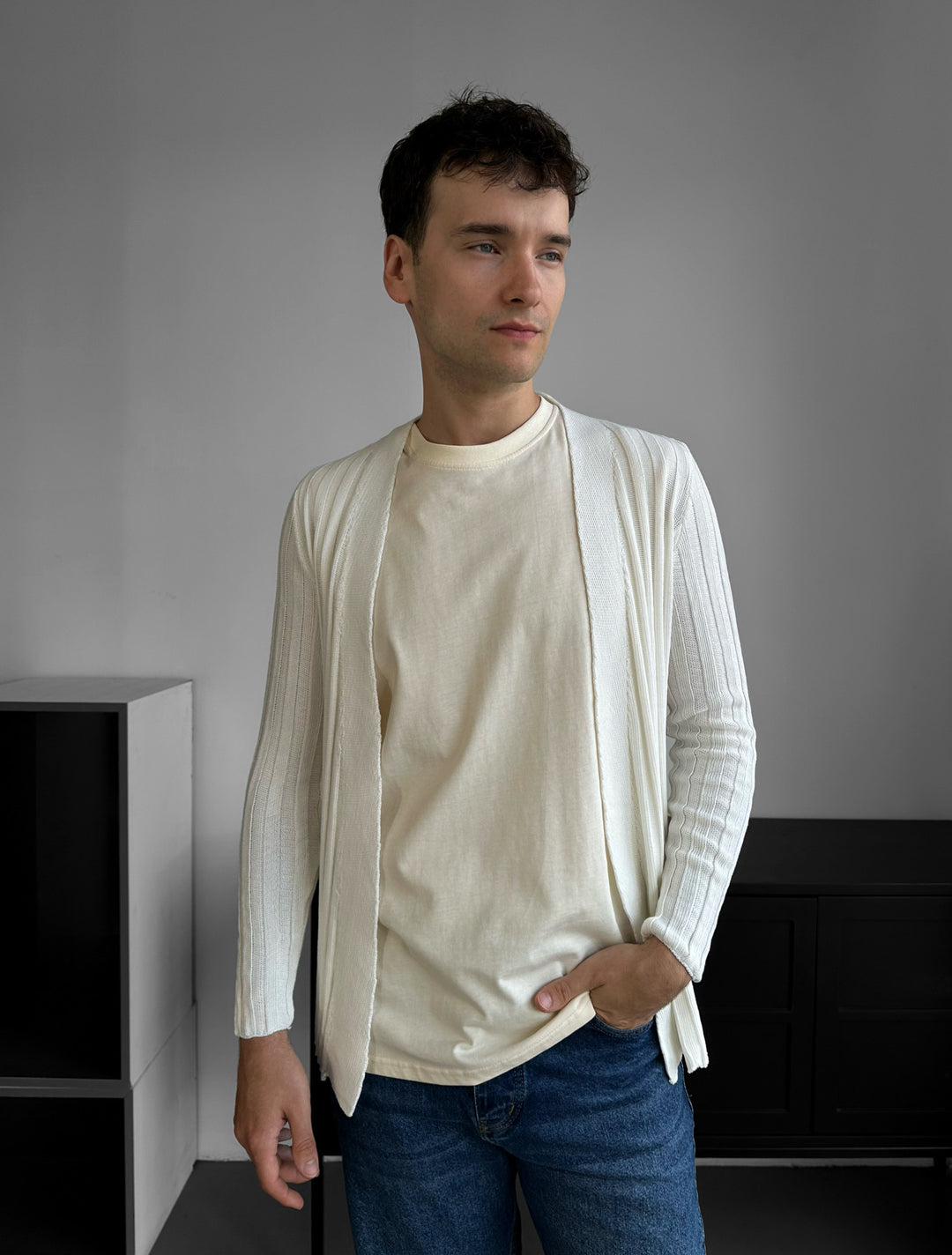 Slim Fit Knit Cardigan - White