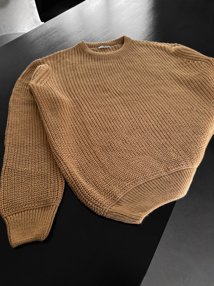 Oversize Structured Knit Sweater - Brown