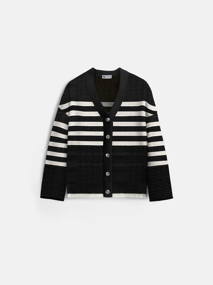Oversize Textured Knit Cardigan - Black