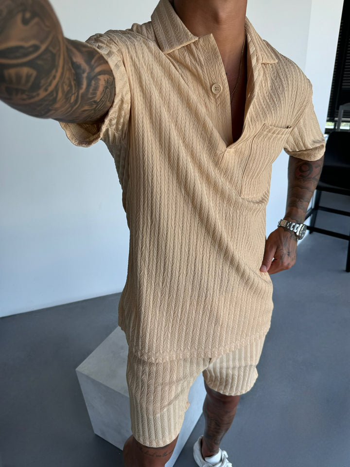 Oversize Structured Polo T-Shirt - Almond Buff