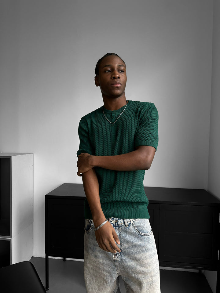 Regular Fit Waffle Button T-shirt - Petrol