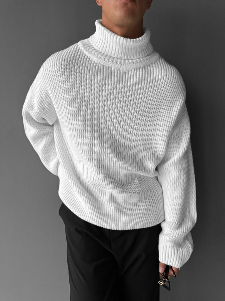 Oversize Collar Knit Sweater - White
