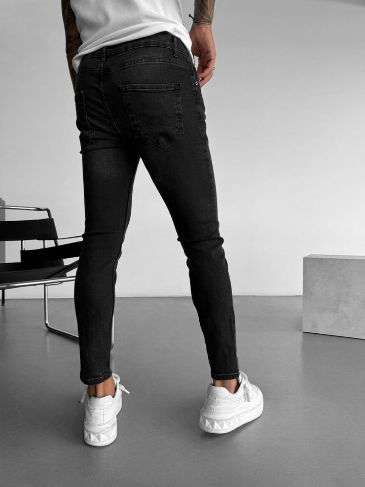 Slim Fit Washed Jeans - Black