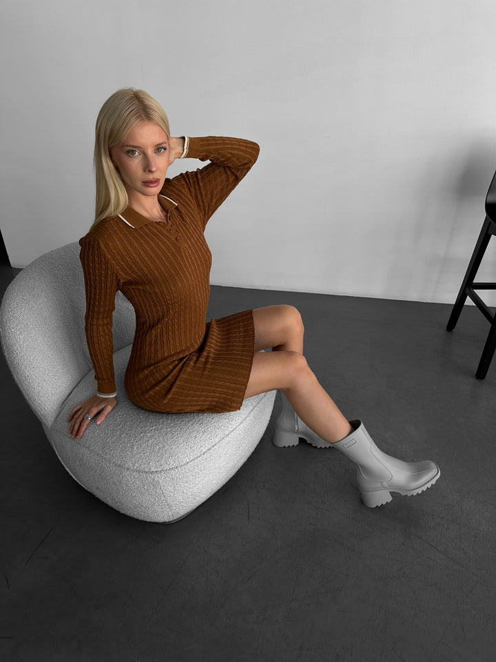 Mini Polo Knit Dress - Camel