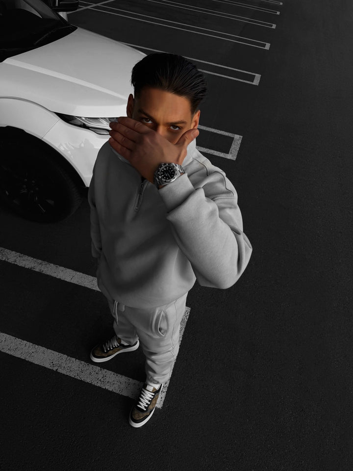 Oversize Half-Zip Polo Sweatshirt - Grey