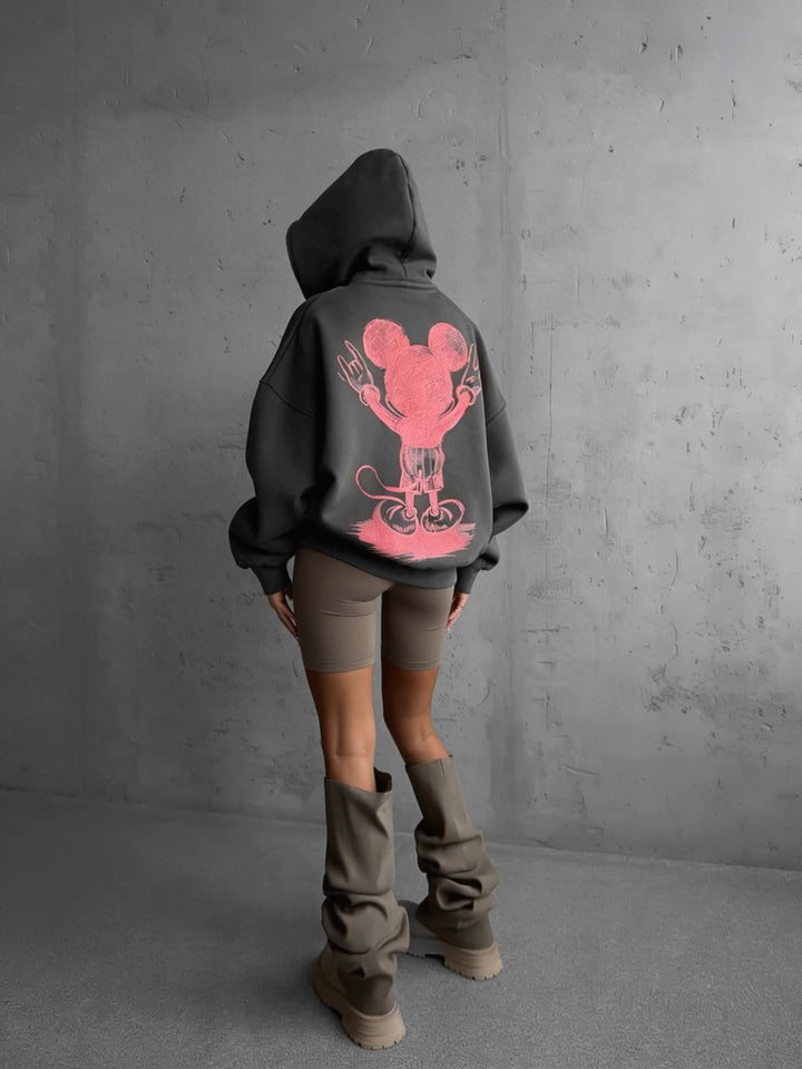 Oversize Mouse Hoodie - Anthracite and Pink