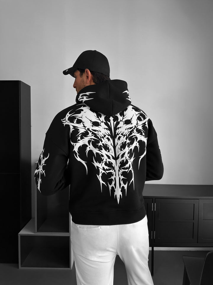 Oversize Skull Flame Hoodie - Black