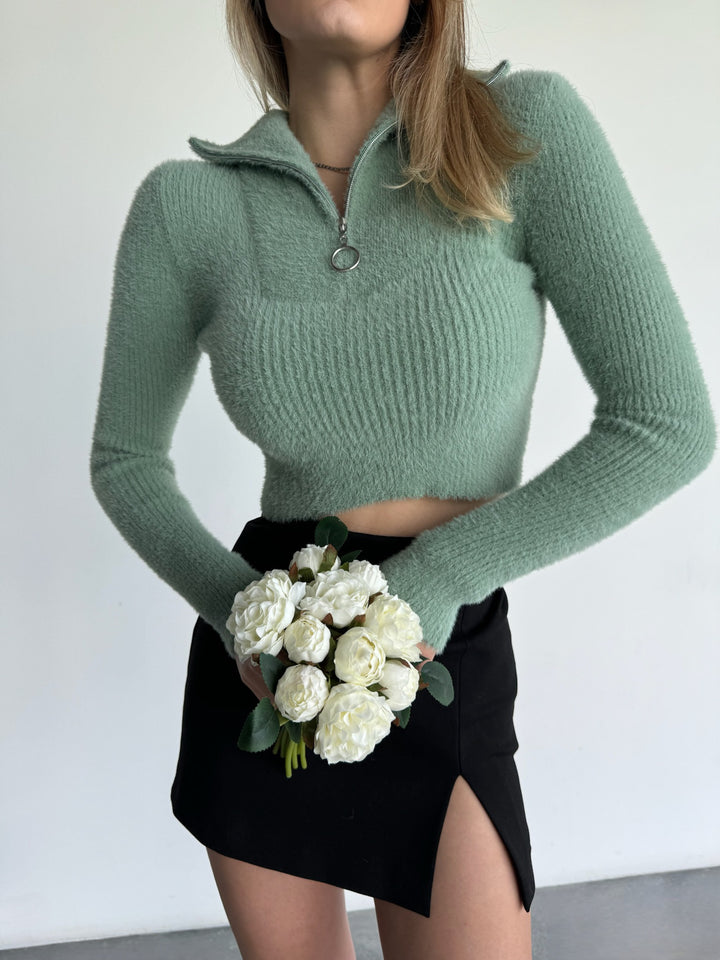 Soft Zipper Crop Pullover - Mint