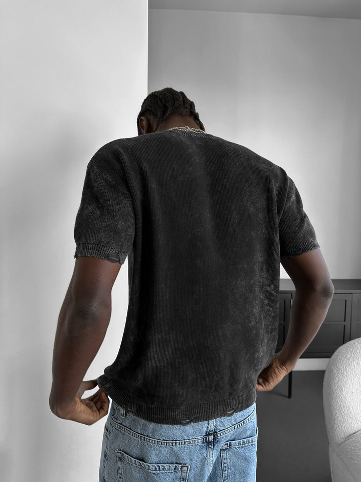Oversize Knit Torn T-Shirt - Anthracite