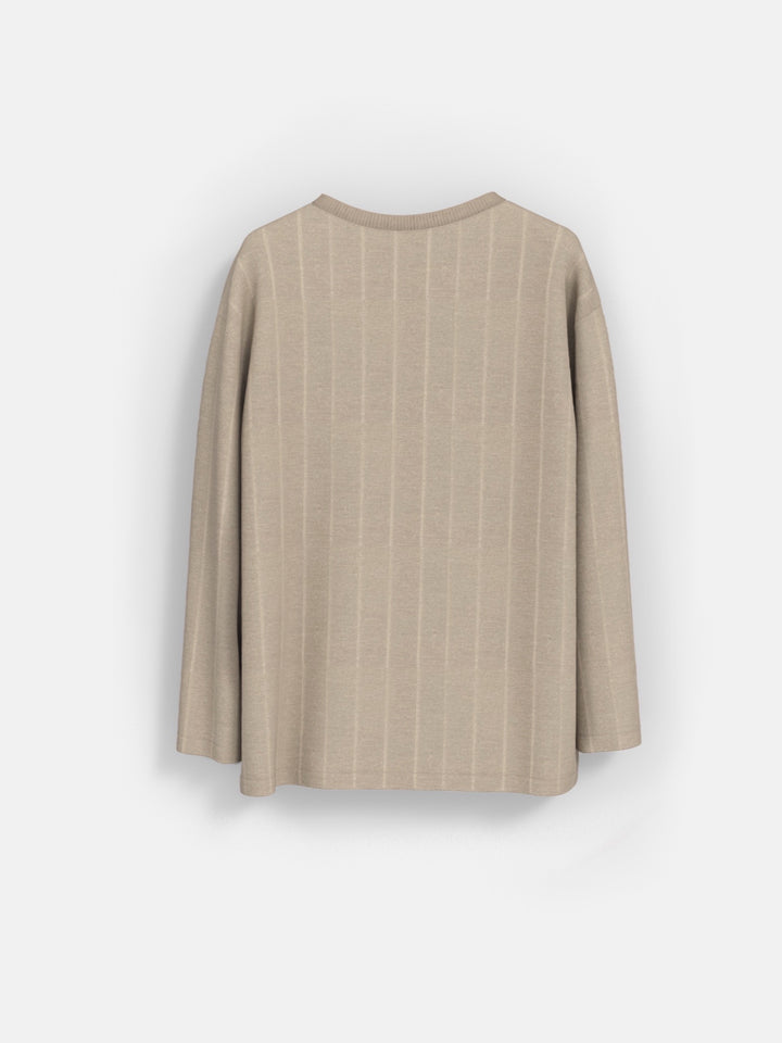 Regular Fit Strip Sweater -  Beige