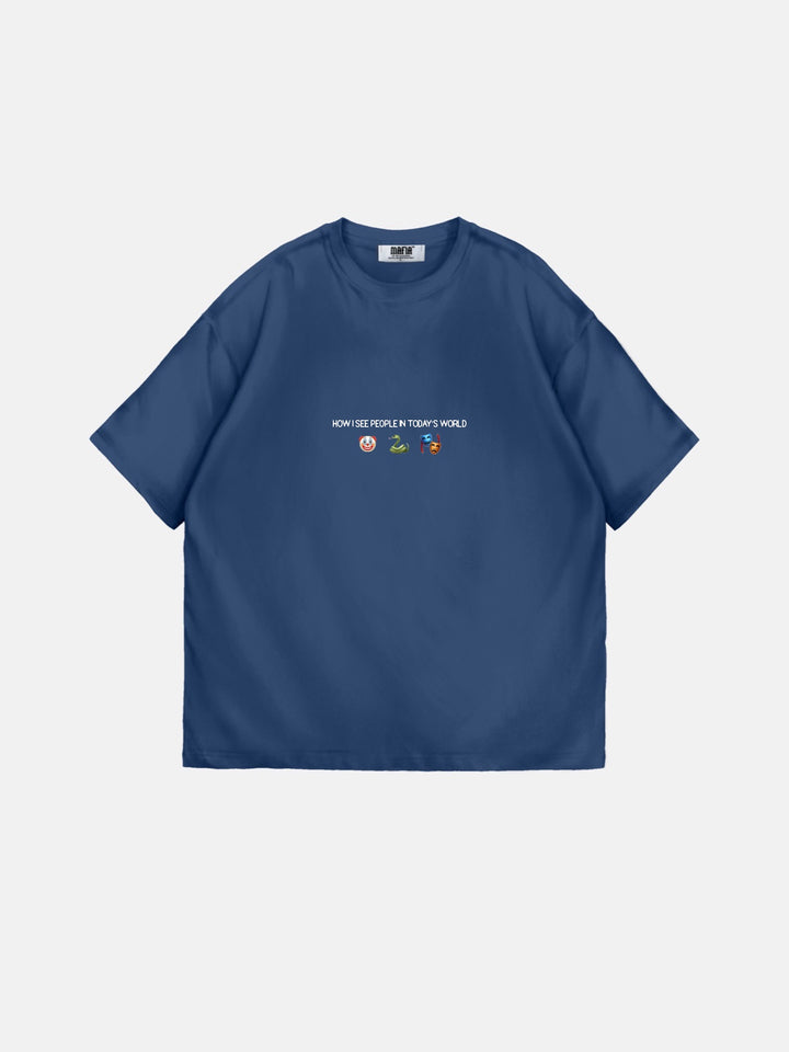 Oversize "Today's World" T-Shirt - Navy Peony