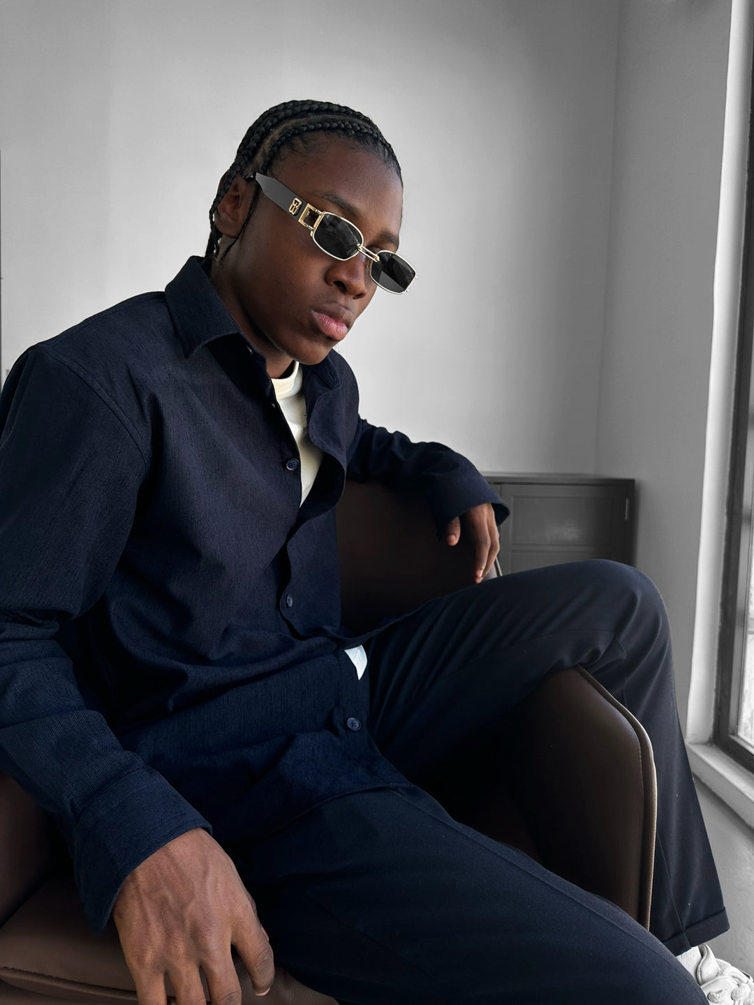 Oversize Velvet Shirt - Navy Blue