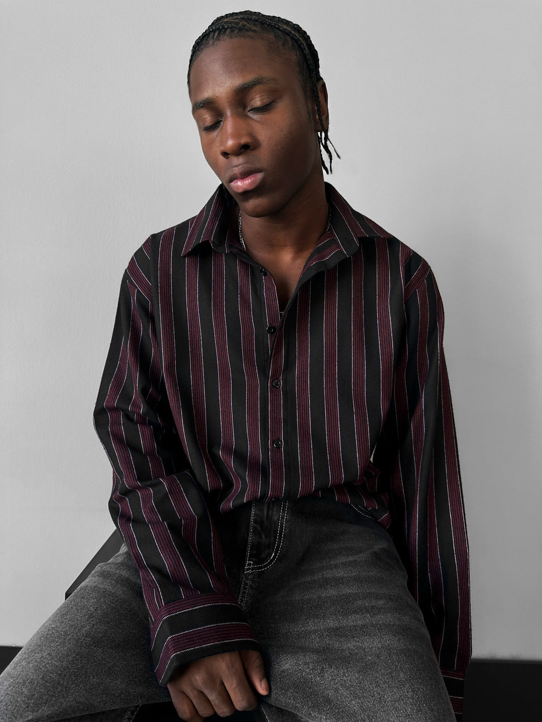 Thick Striped Winter Shirt - Bordeaux
