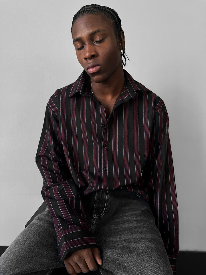 Thick Striped Winter Shirt - Bordeaux