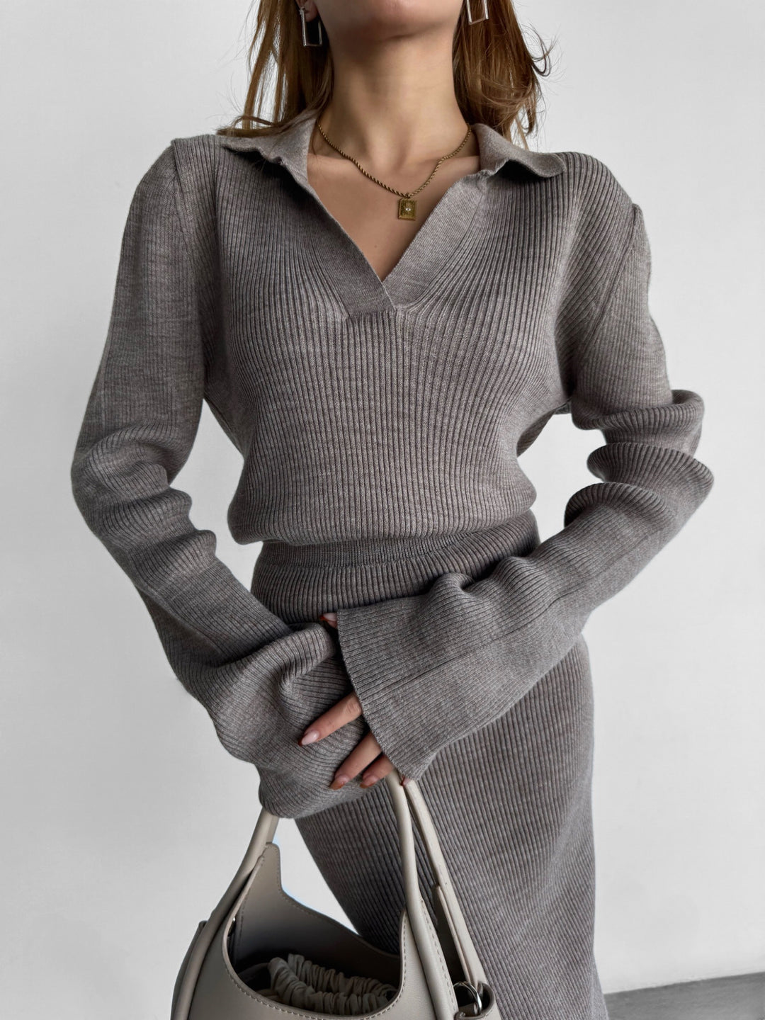 Collar Knit Sweater - Mink