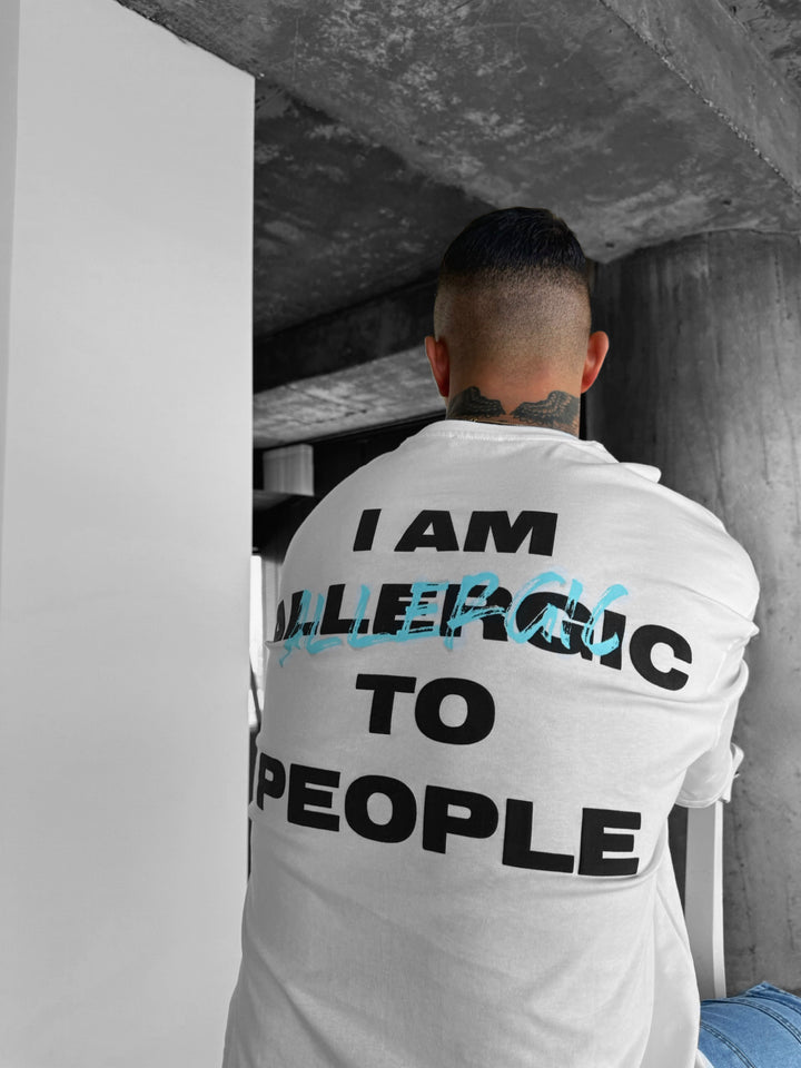 Oversize 'I am Allergic to People' T-shirt - Ecru STOK EKLEME