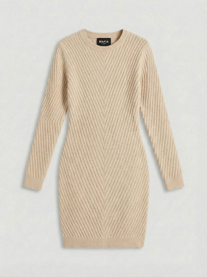 Fitted Midi Knit Dress - Beige