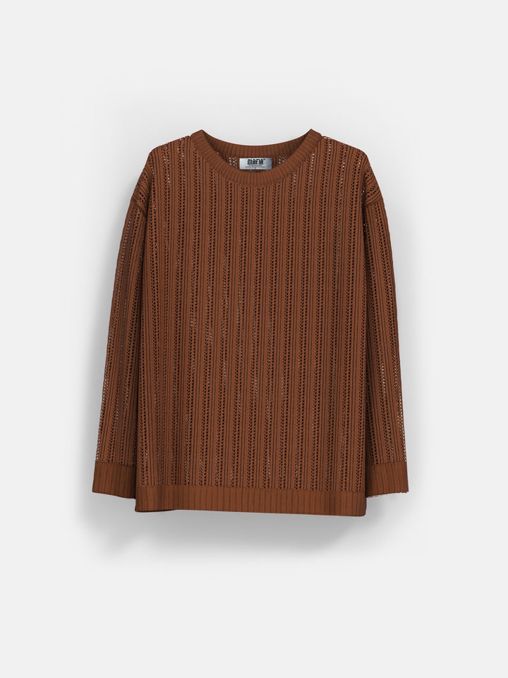 Oversize Knit Holey Sweater - Coffee