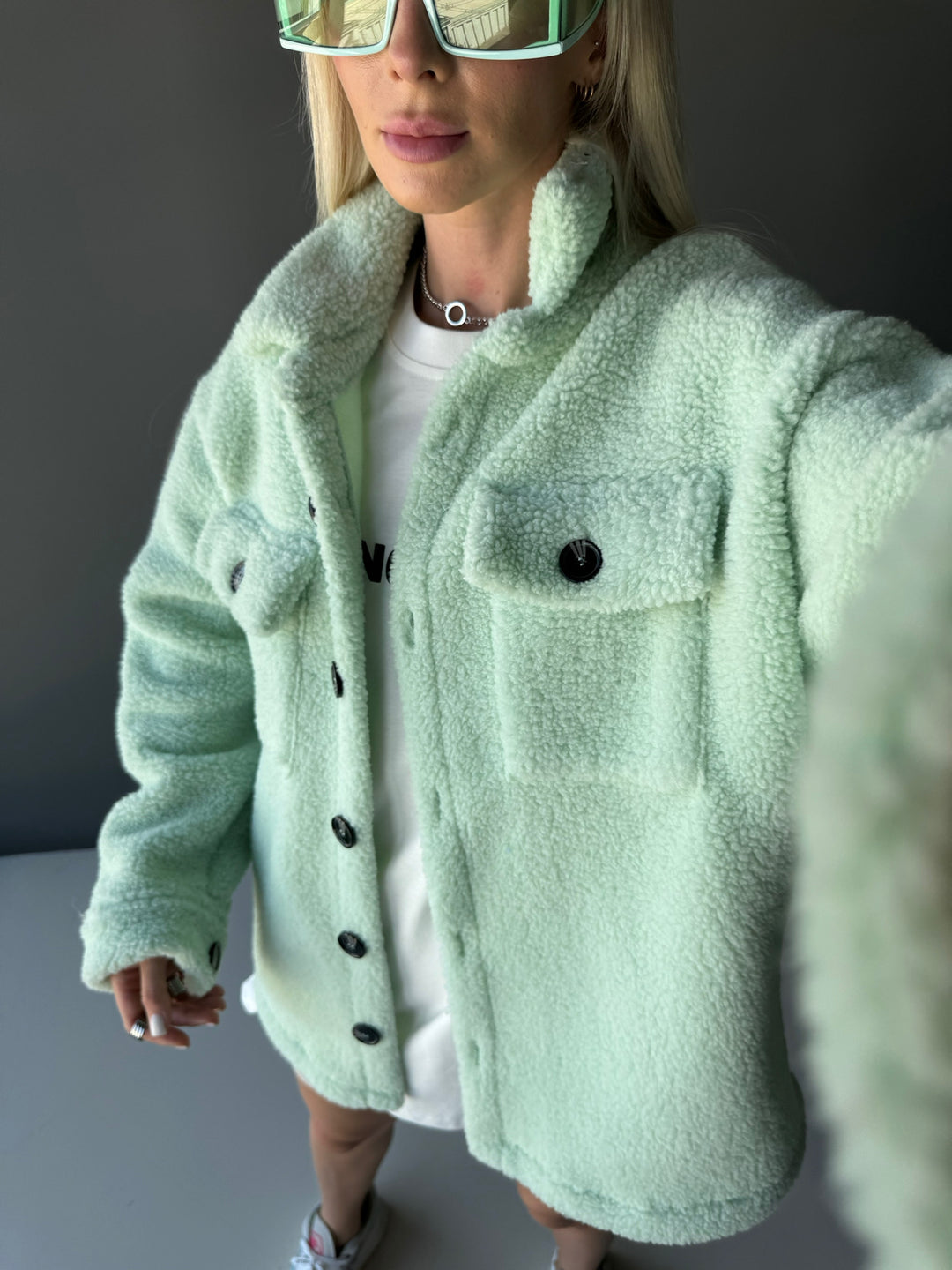 Plush Jacket with Buttons - Mint