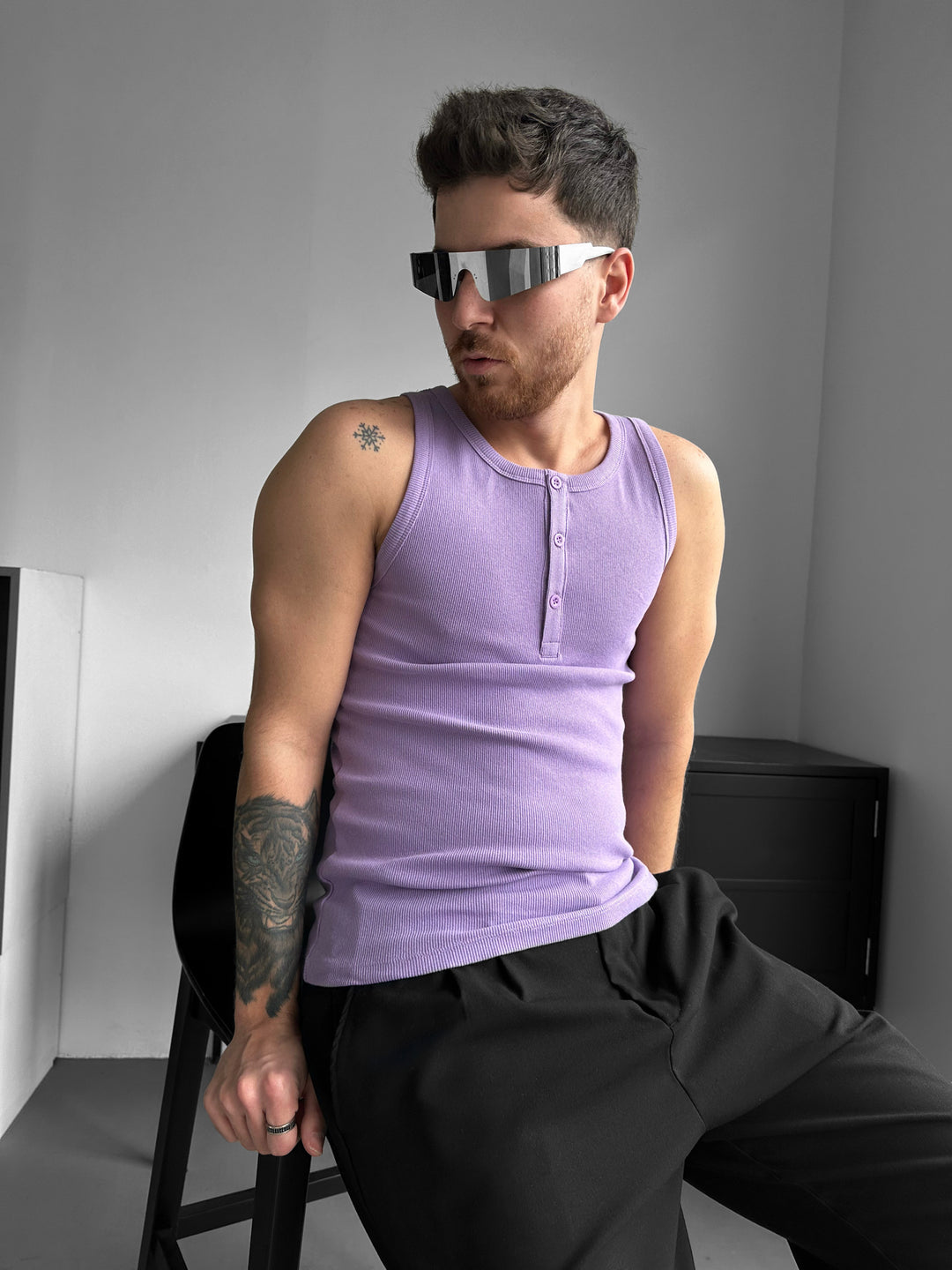 Slim Fit Button Tanktop - Lilac