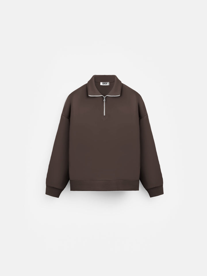 Oversize Half-Zip Polo Sweatshirt - Chocolate Brown