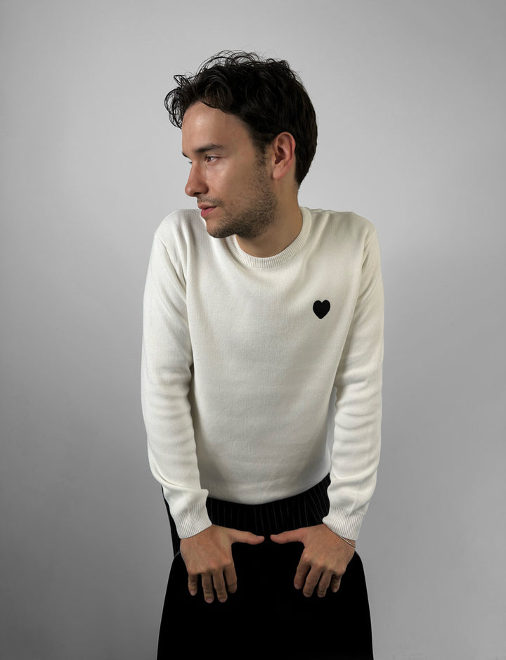 Regular Fit Heart Detail Thin Sweater - Ecru