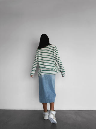 Oversize Strip Knit Sweater - Green