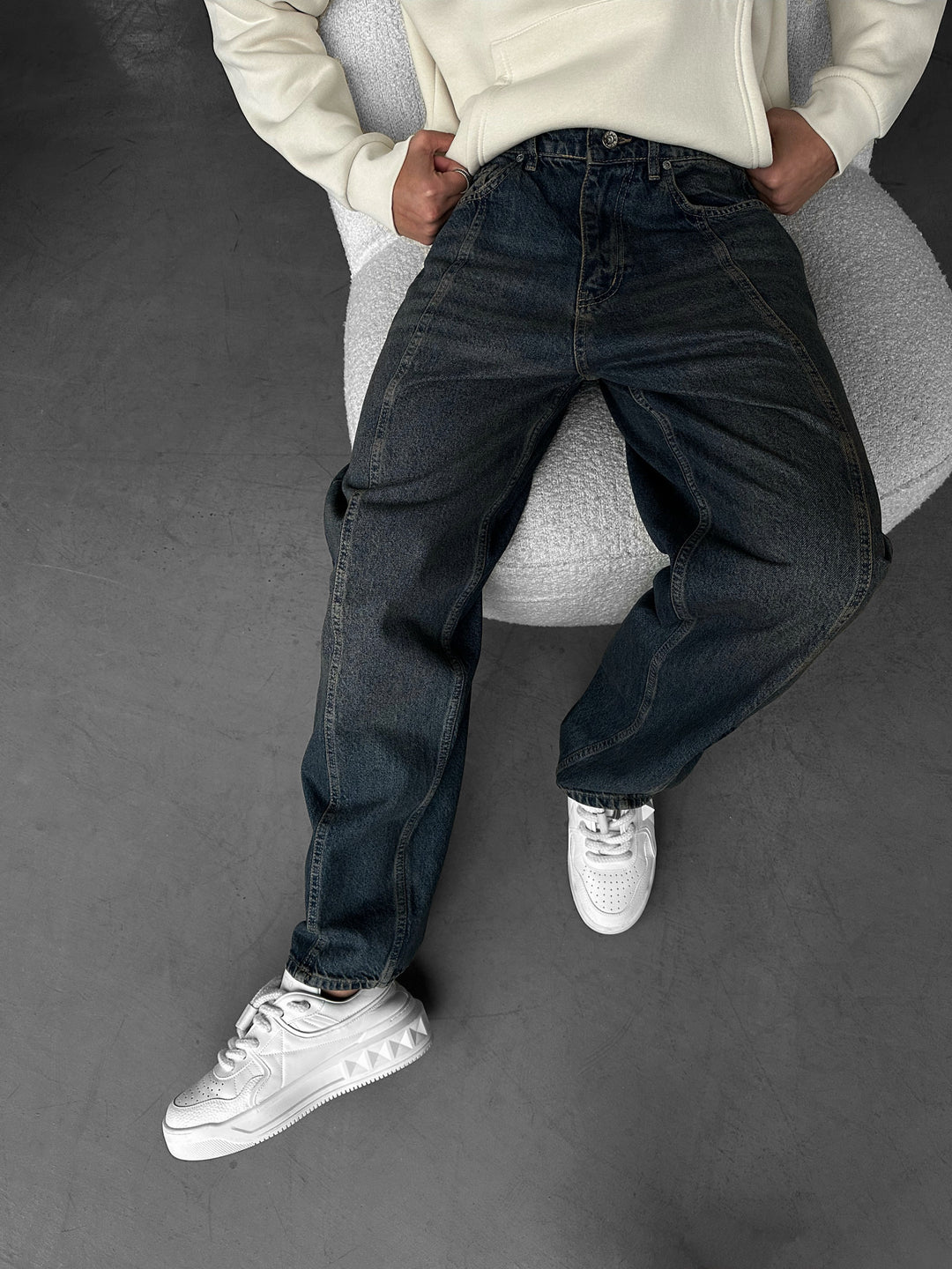 Relax Baggy Front Line Fit Jeans - Dark Blue