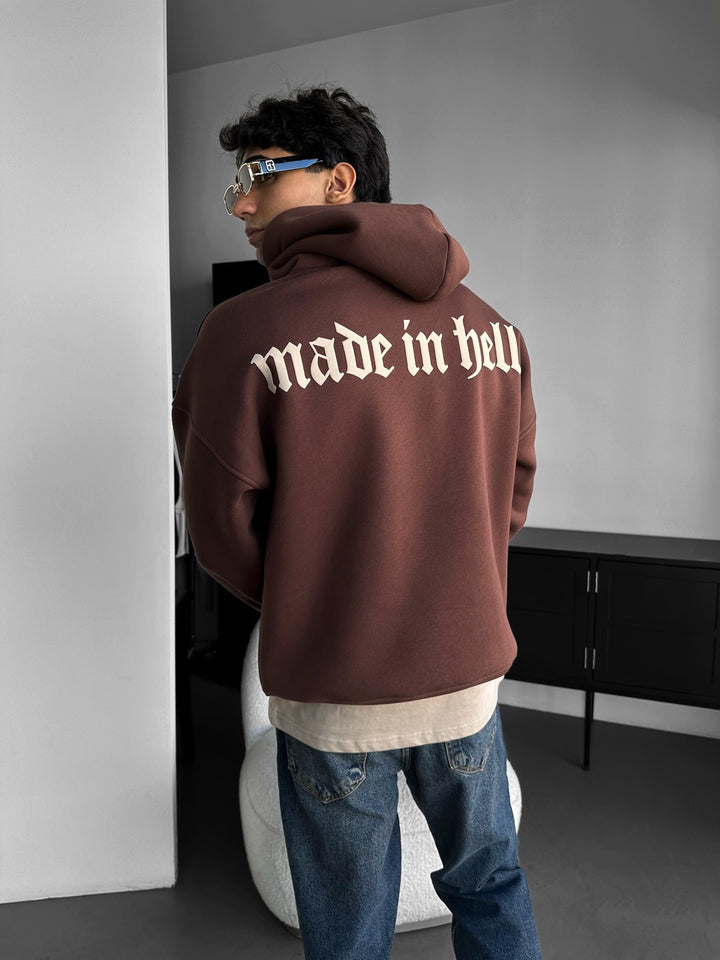Oversize Made in Hell Hoodie - Brown