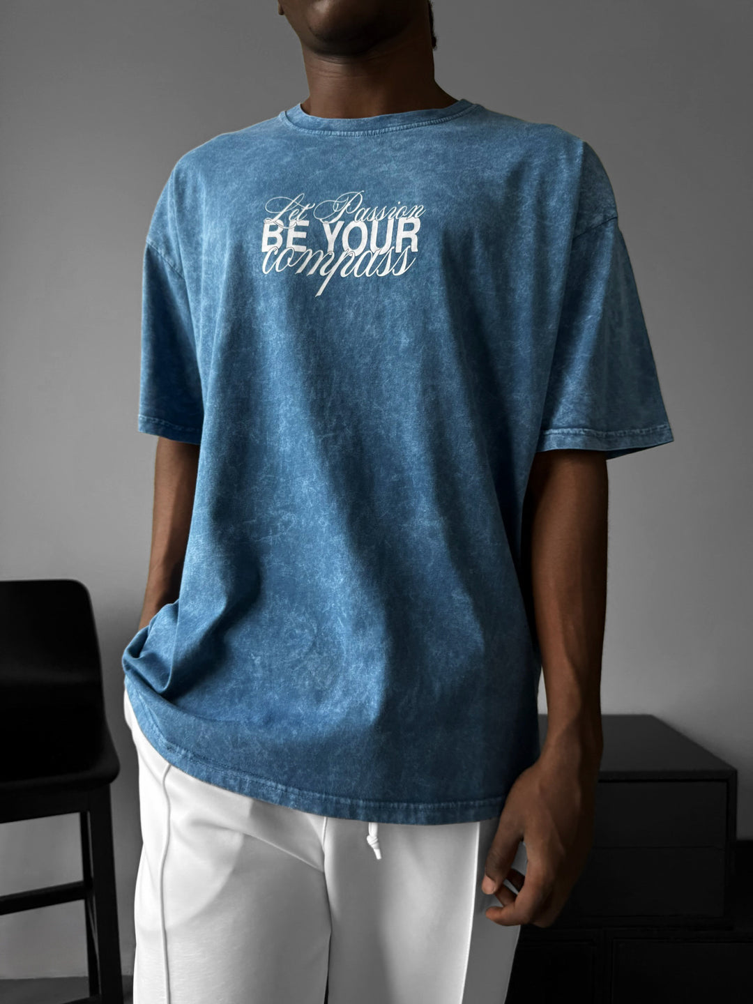 Oversize Washed 'Be your Soul Shine' T-Shirt - Indigo